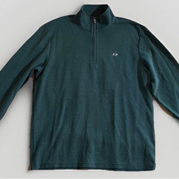 Vineyard Vines Mens Large Pullover 1/4 Zip Long Sleeve Sweater Whale Logo Green - Picture 1 of 7
